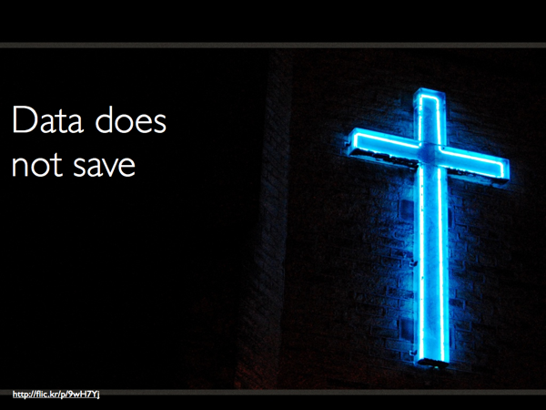 The neon blue cross with the caption 'Data does not save'