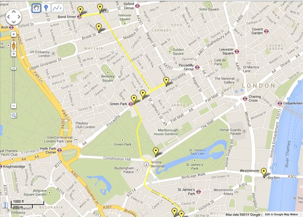 Map of Clarissa Dalloway's route