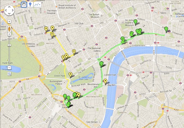 Clarissa's and Elizabeth's paths through London